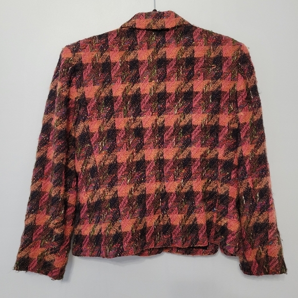 Carlisle Women's Vintage Plaid Tweed Jacket Blazer Size 8 Black Orange Pink Wool - Picture 7 of 7